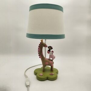 Kids Line Safari Theme Table Lamp Giraffe Monkey Pink Hippo Pink & Green Nursery